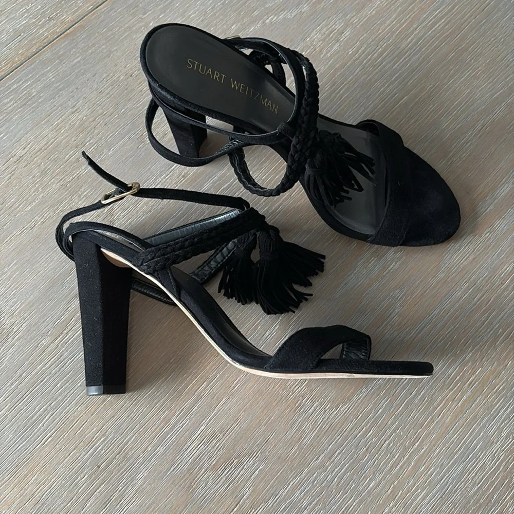 Stuart Weitzman Black Tassel Sandals, size 10